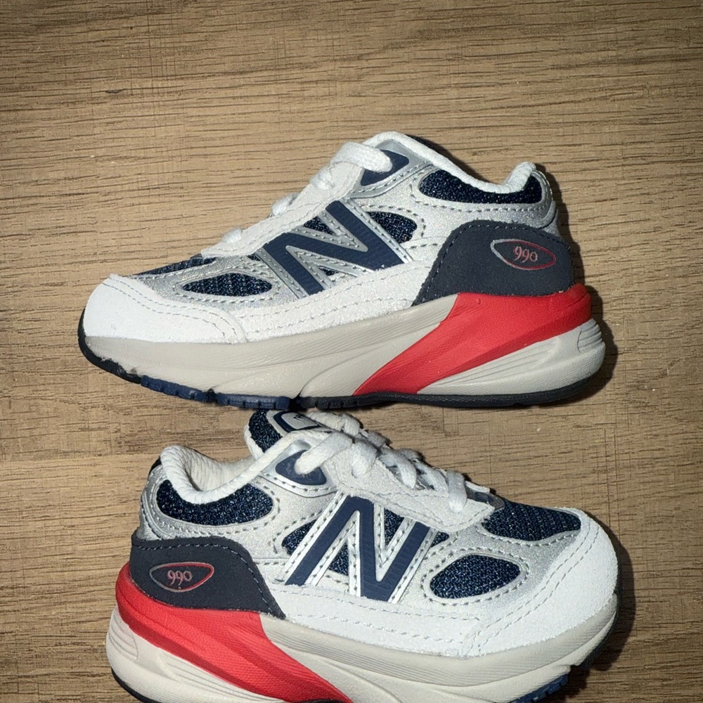 New Balance Kids' White, Navy, and Red Sneakers